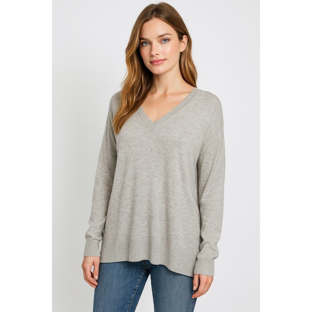 Line the label cashmere blend neutral soft SLUB old money v neck soft warm sz L